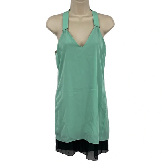 Hunter Dixon Mini Slip Dress Womens Size X-Small Green Black Halter‎ Sleeveless - Picture 1 of 9